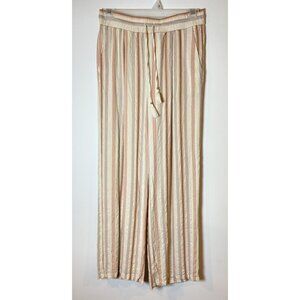 Paige Natchez Pants Wide Leg Fully Lined Cream Peach Stripe Small S